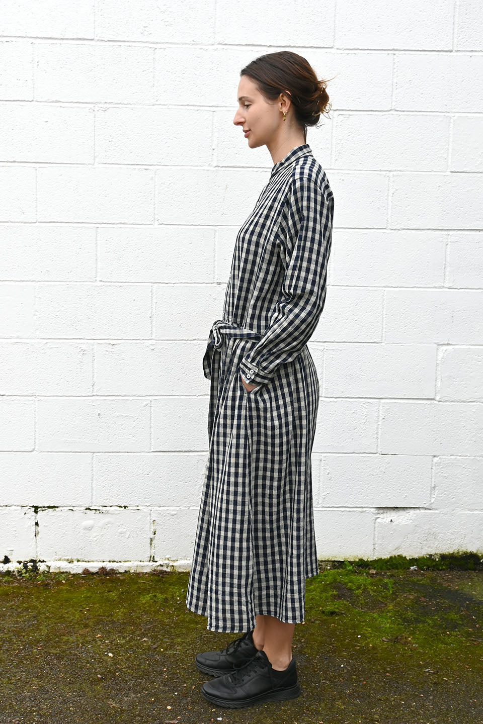 Gingham Shirt Dress Navy/Natural