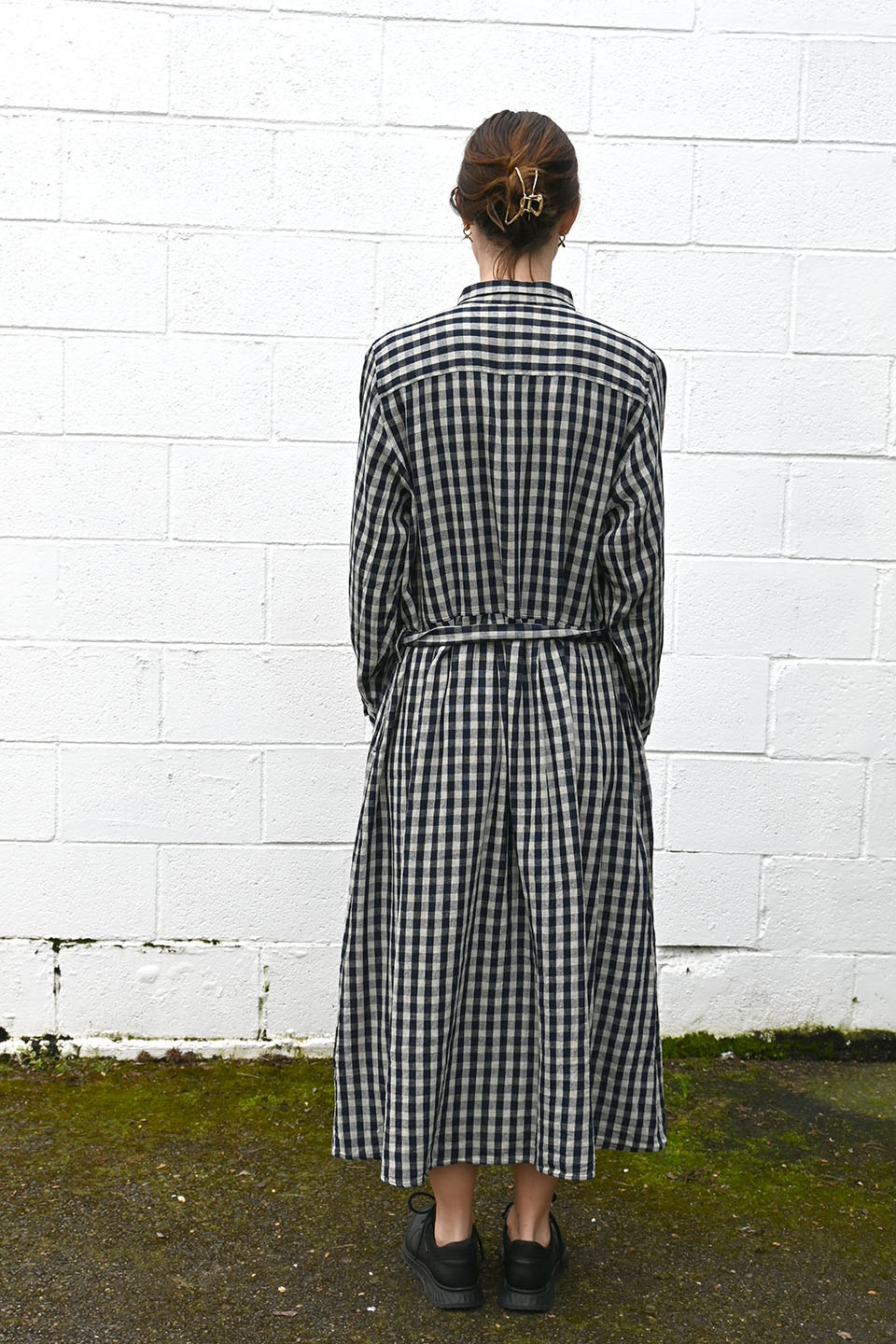 Gingham Shirt Dress Navy/Natural