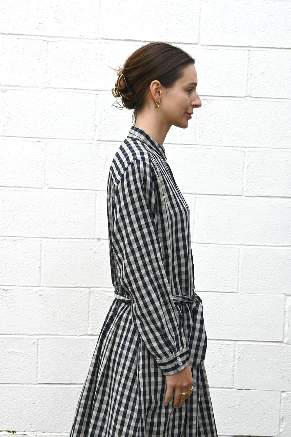Gingham Shirt Dress Navy/Natural