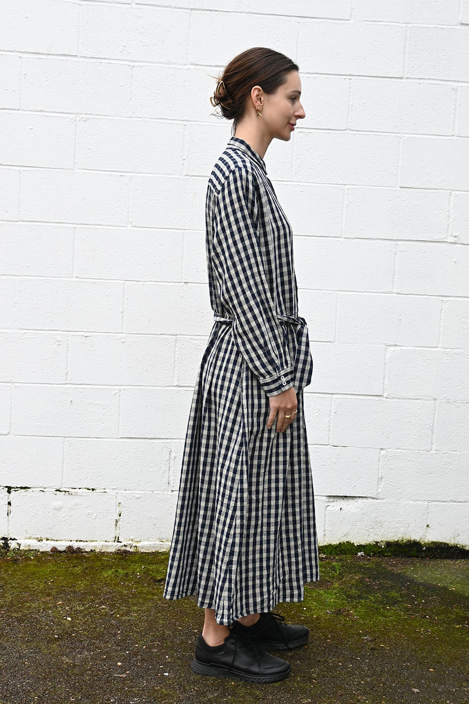 Gingham Shirt Dress Navy/Natural