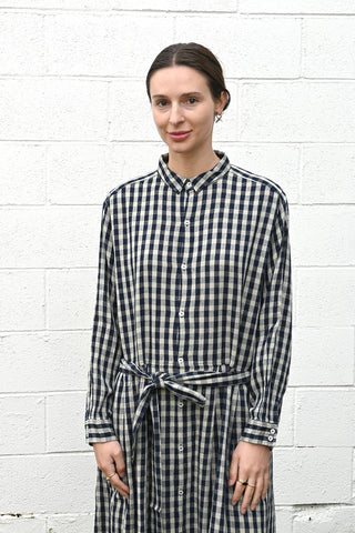 Gingham Shirt Dress Navy/Natural