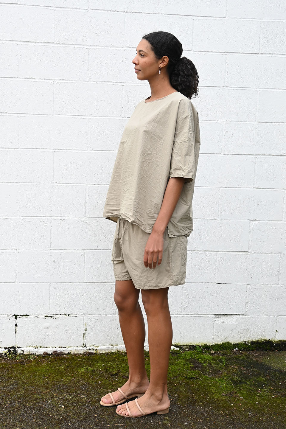 Tissue Cotton Shorts Stone