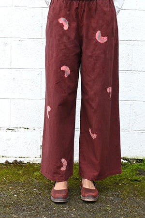 Cotton Gingham Check Wide Easy Pants