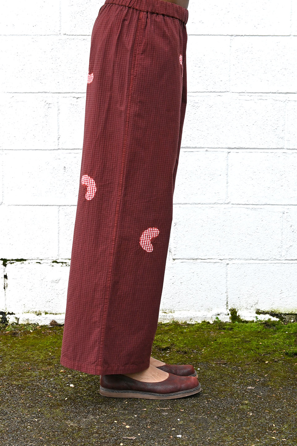 Cotton Gingham Check Wide Easy Pants