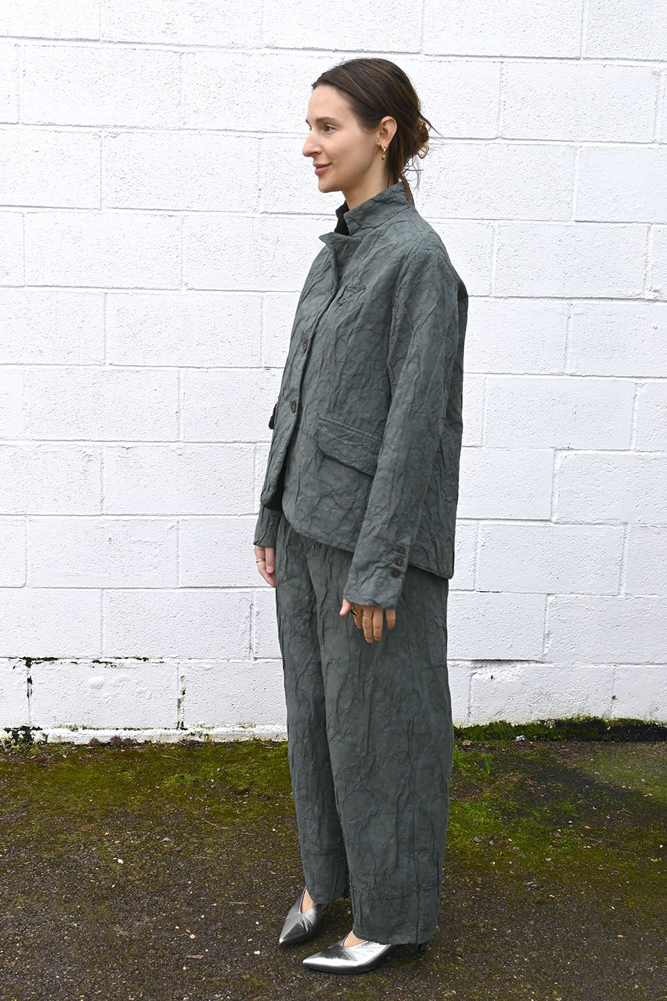 Wrinkled Floral Jacket Grey