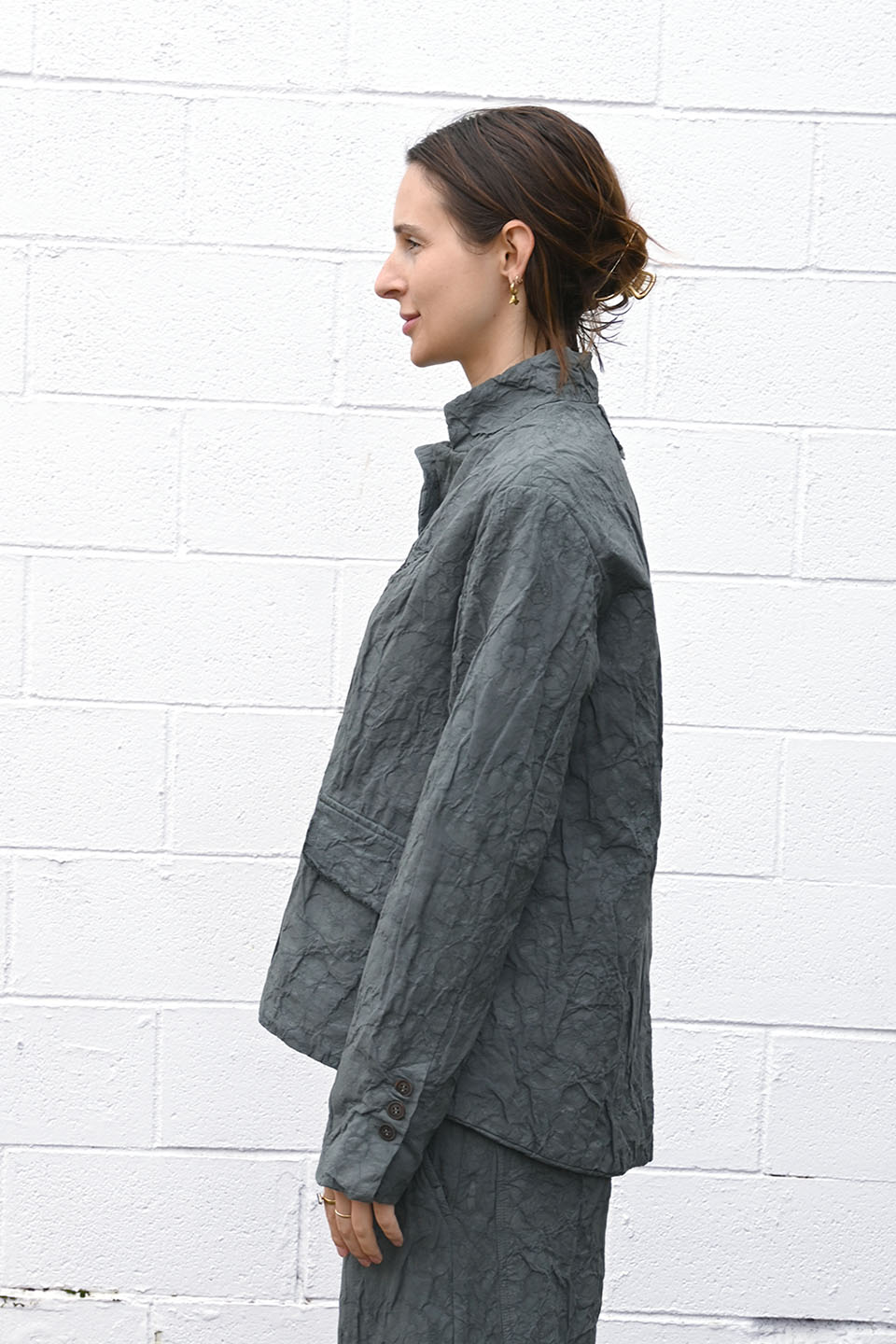 Wrinkled Floral Jacket Grey