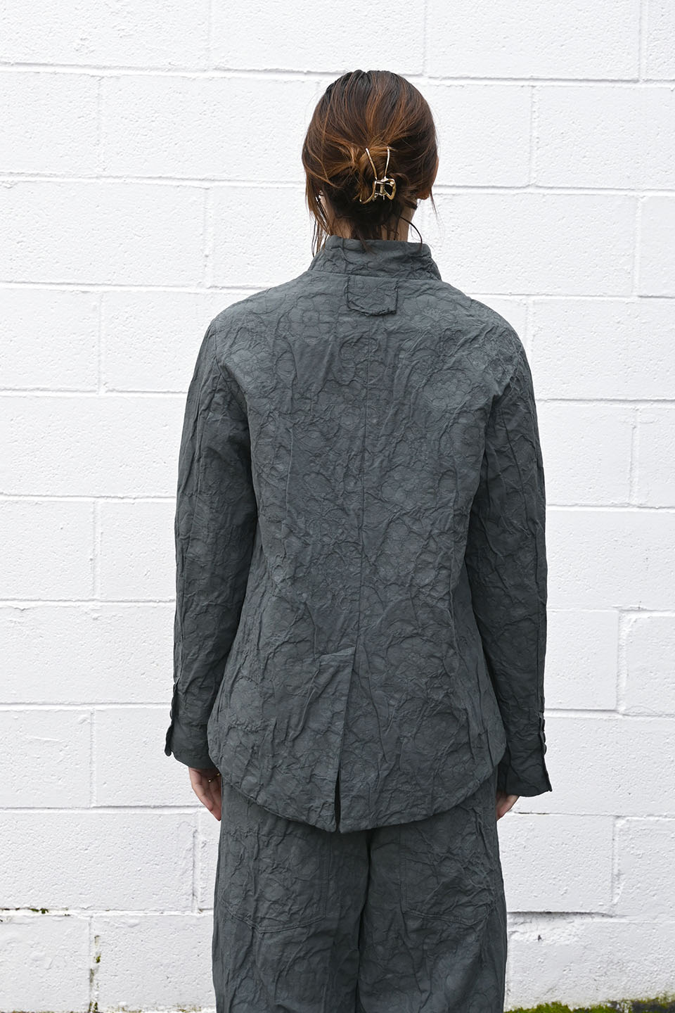 Wrinkled Floral Jacket Grey