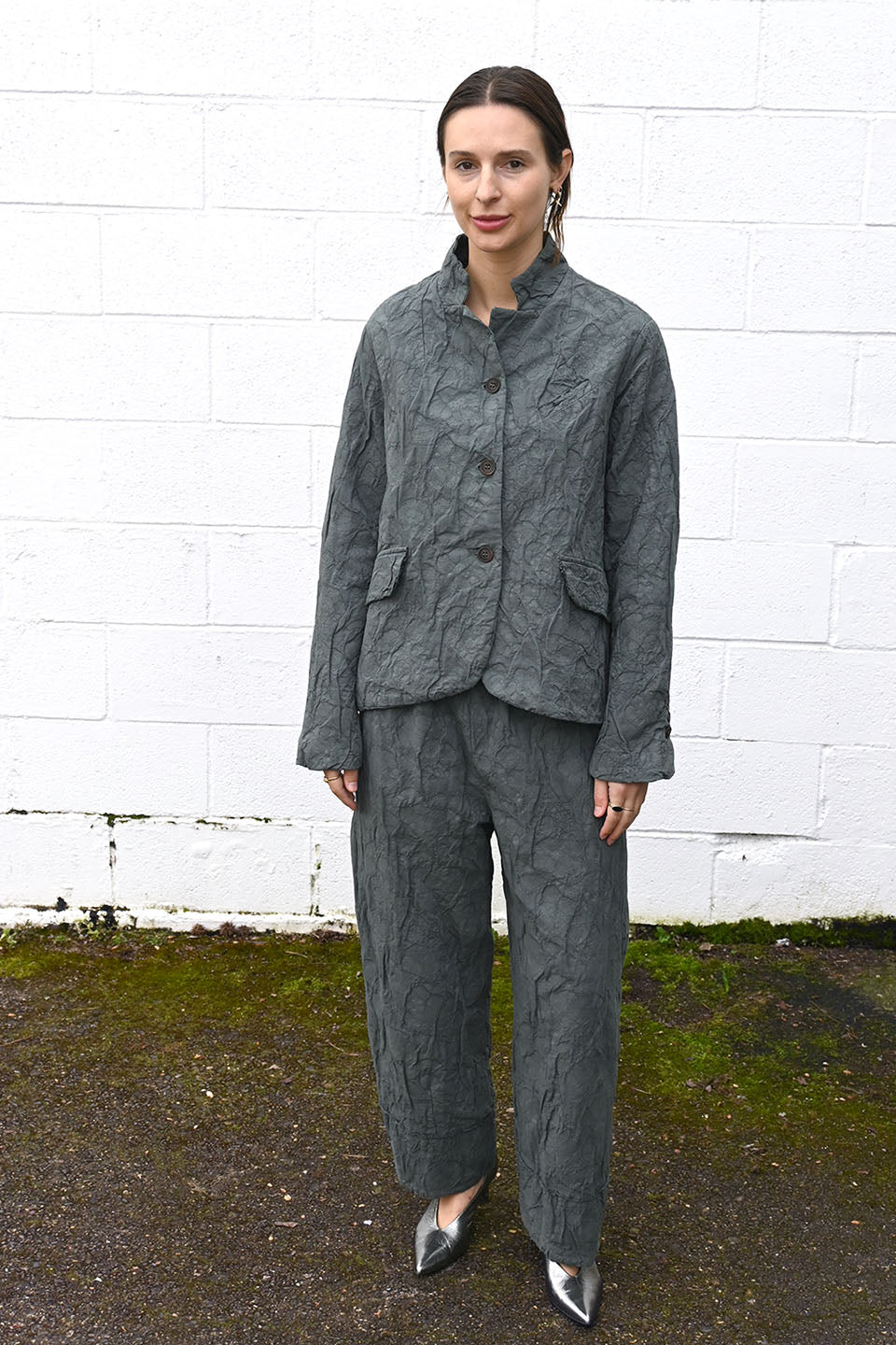 Wrinkled Floral Jacket Grey