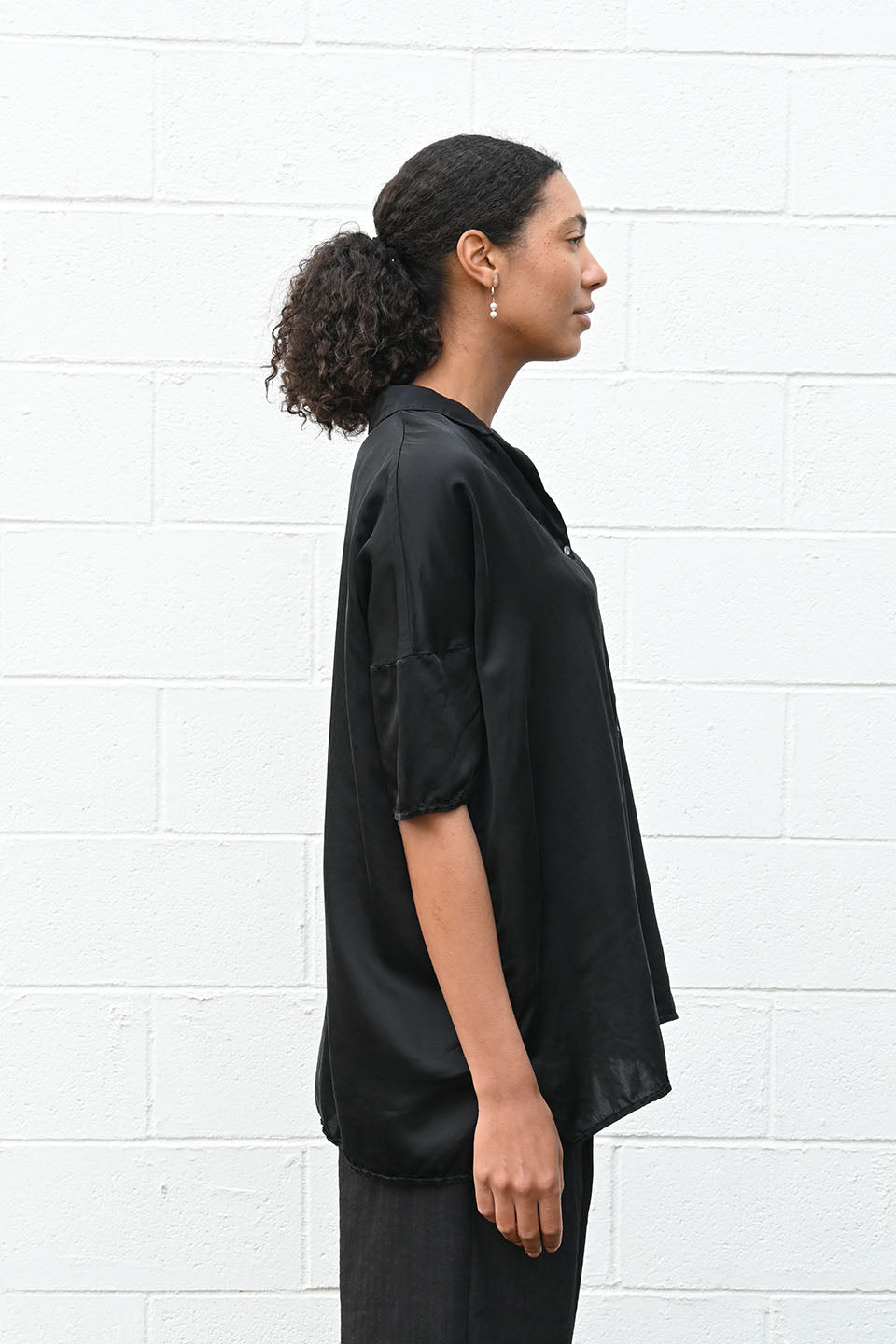 Collar Shirt Black Silk