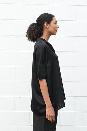 Collar Shirt Black Silk