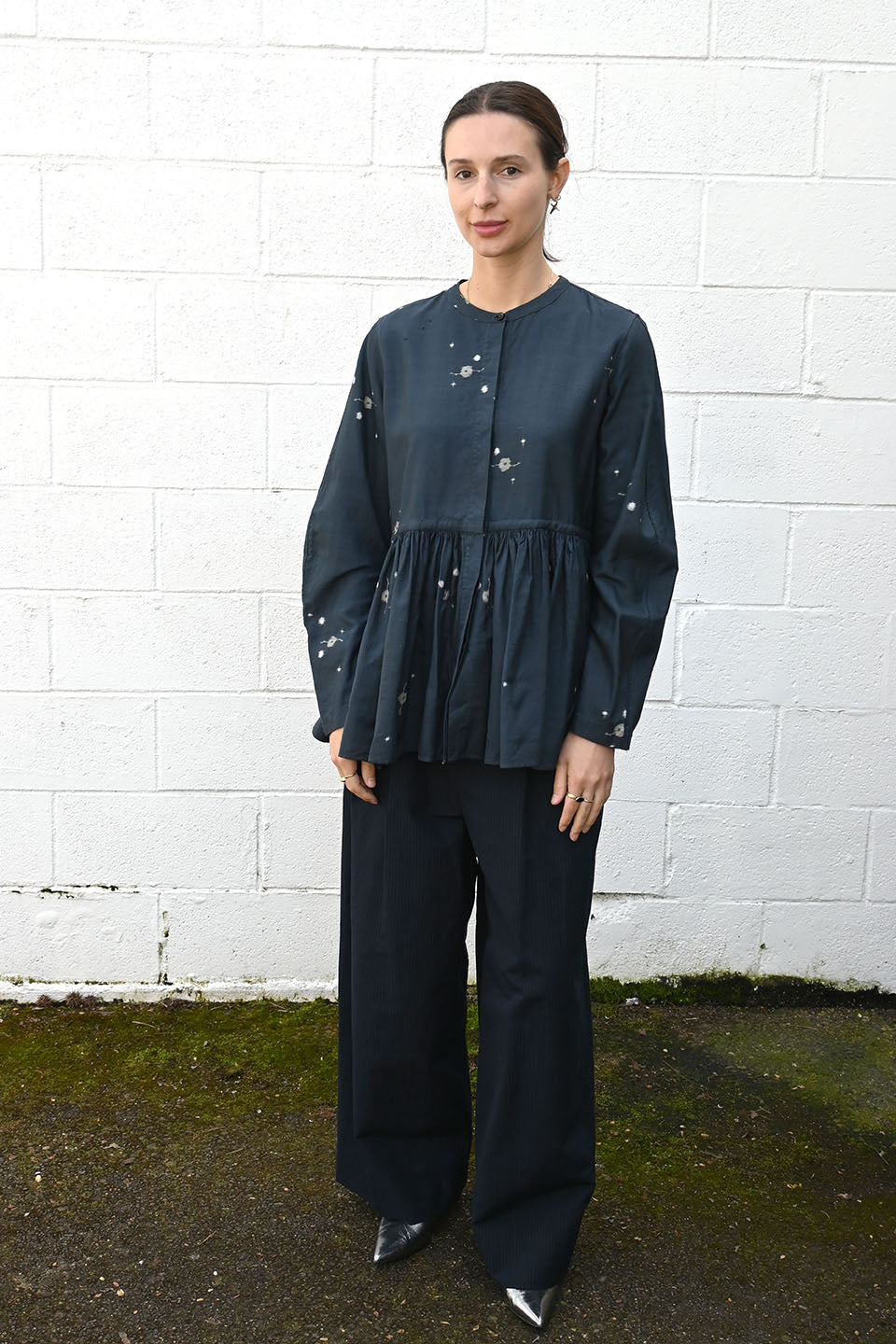 Kimono Silk Button Top Navy