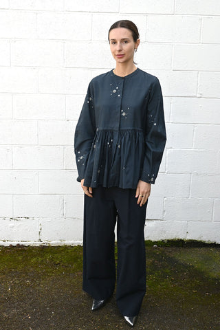 Kimono Silk Button Top Navy