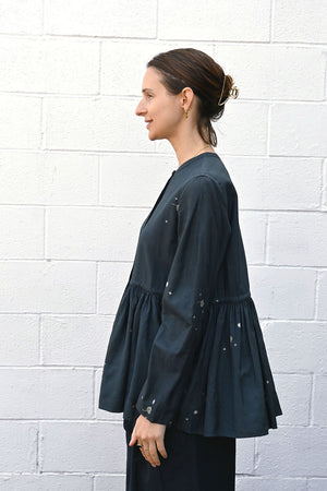 Kimono Silk Button Top Navy