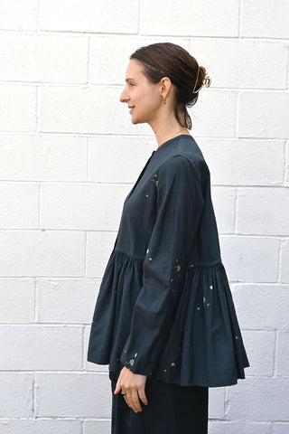 Kimono Silk Button Top Navy