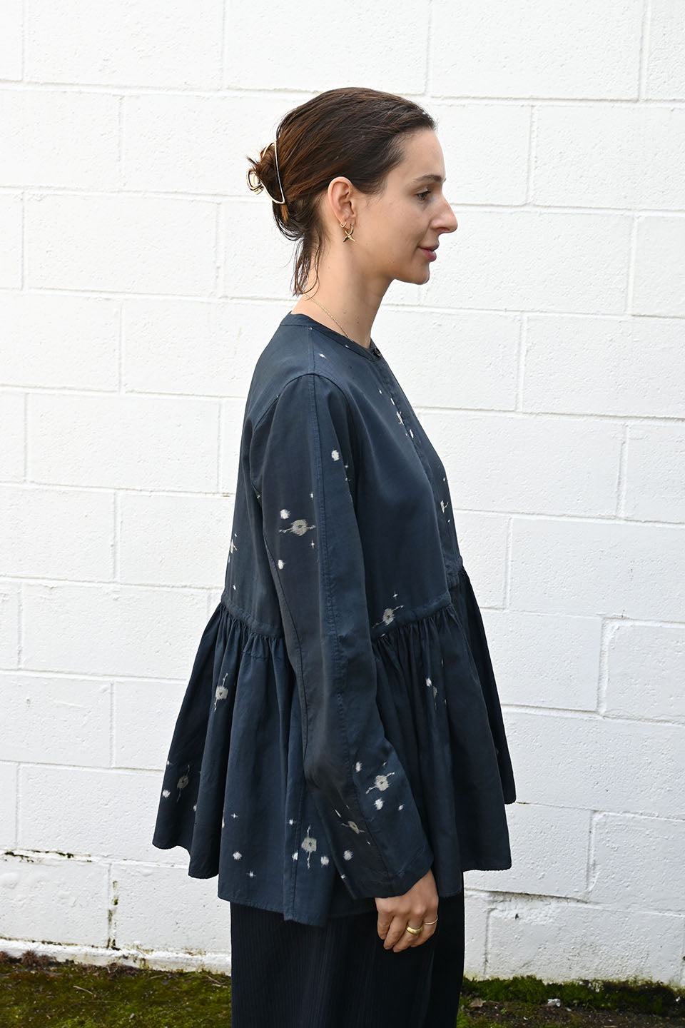 Kimono Silk Button Top Navy
