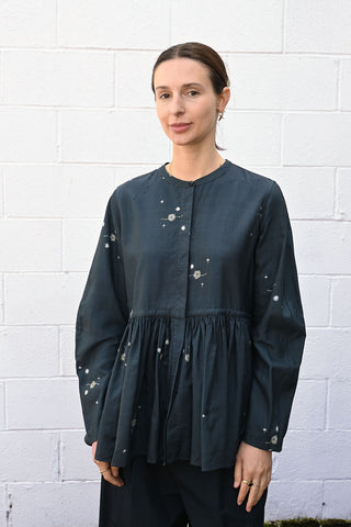 Kimono Silk Button Top Navy