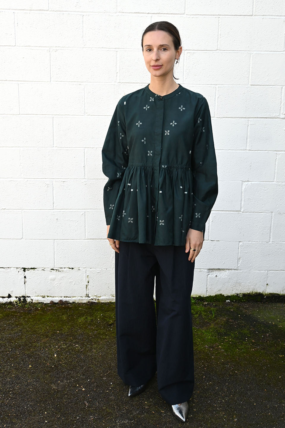 Kimono Silk Button Top Forest Green
