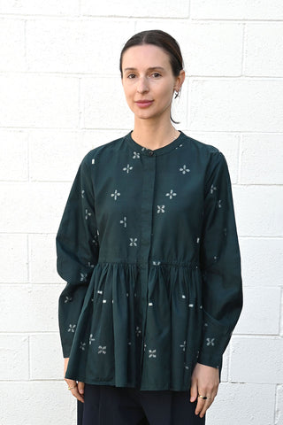 Kimono Silk Button Top Forest Green