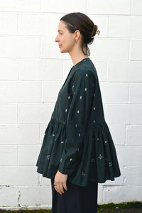 Kimono Silk Button Top Forest Green