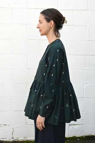 Kimono Silk Button Top Forest Green