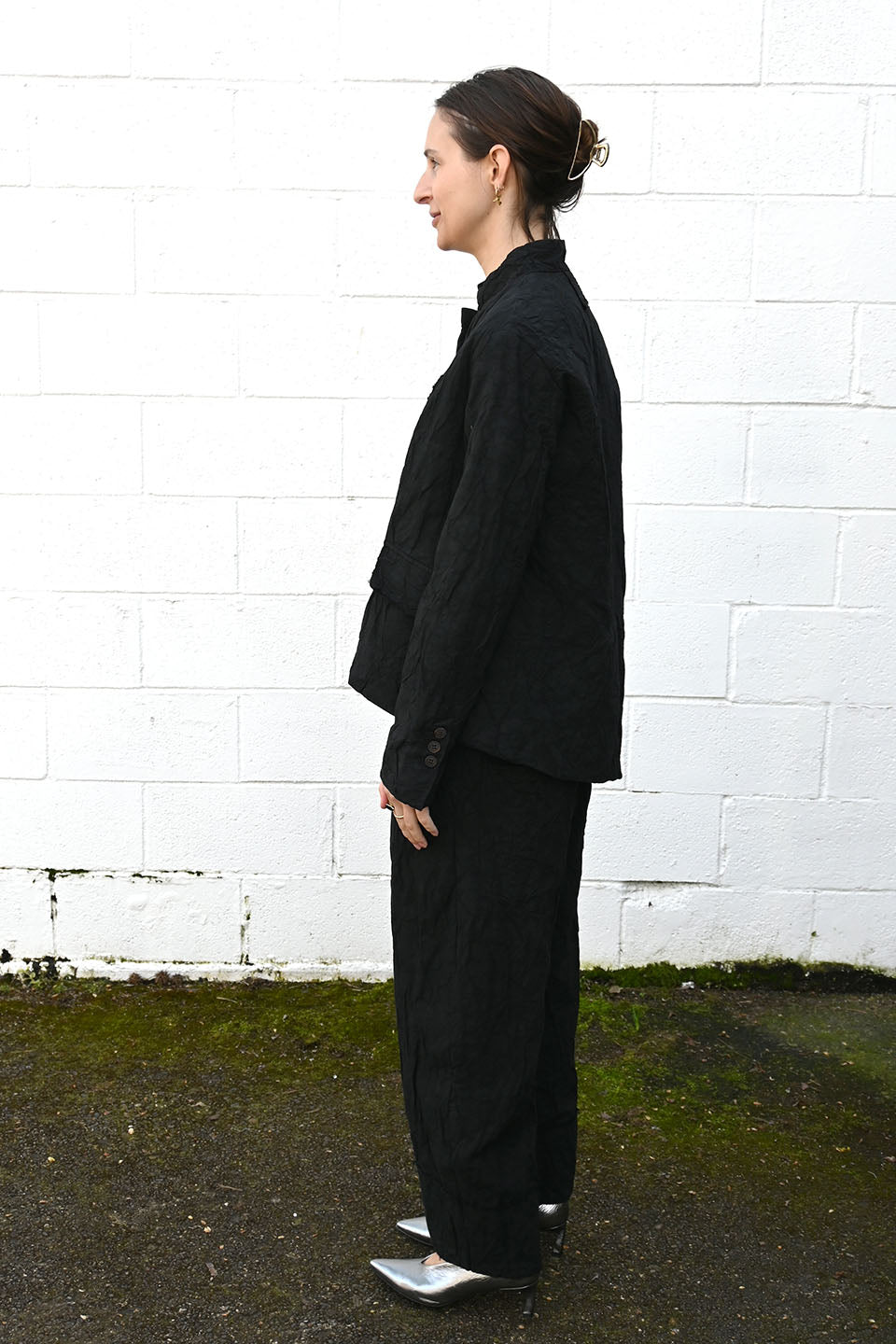 Wrinkled Wide Pants Black