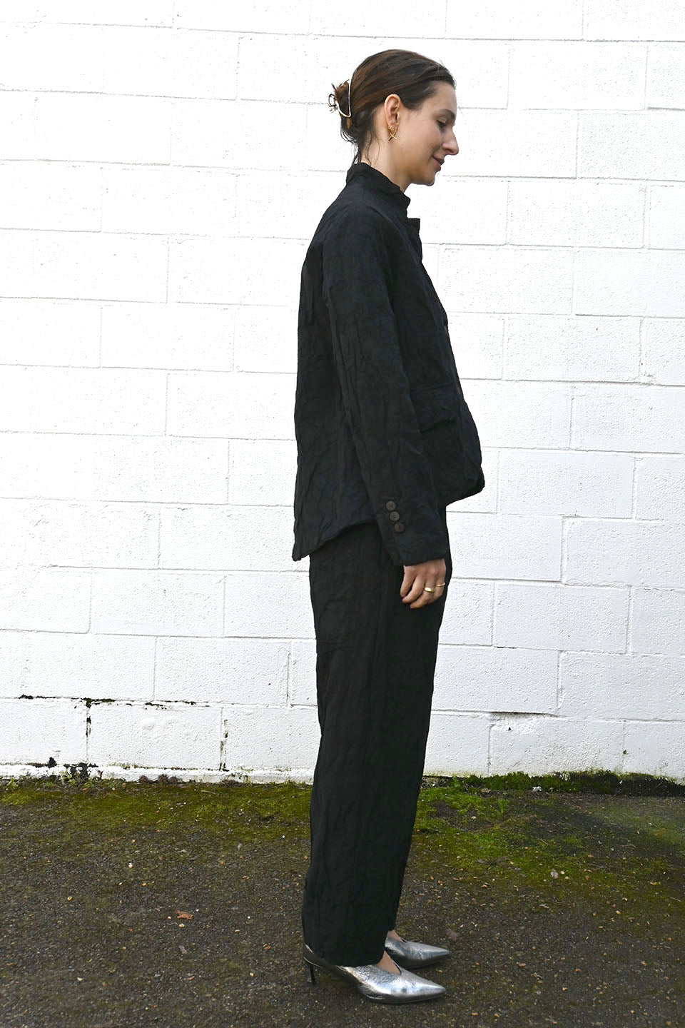 Wrinkled Wide Pants Black