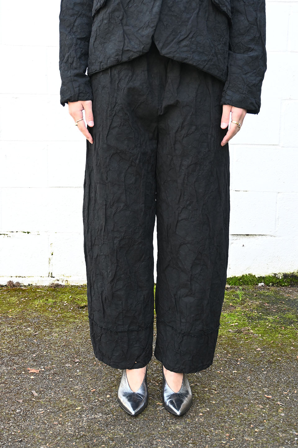 Wrinkled Wide Pants Black