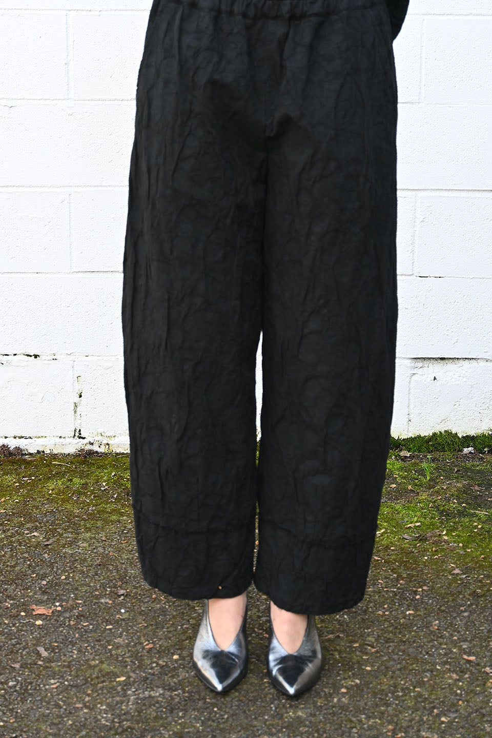 Wrinkled Wide Pants Black