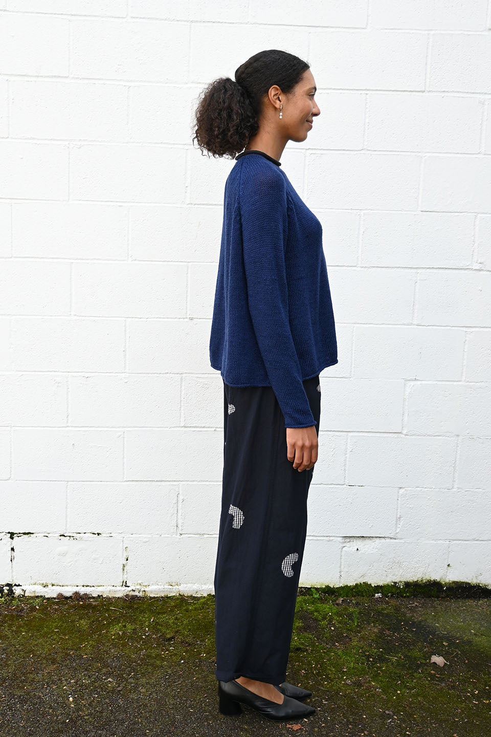 Cotton Check Wide Easy Pants Black