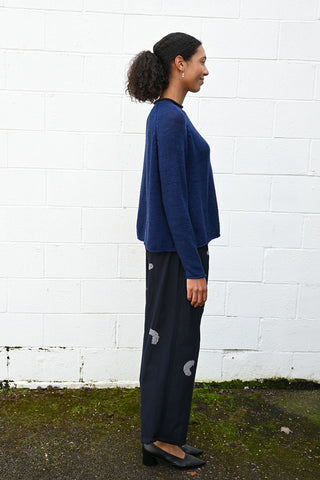 Cotton Check Wide Easy Pants Black