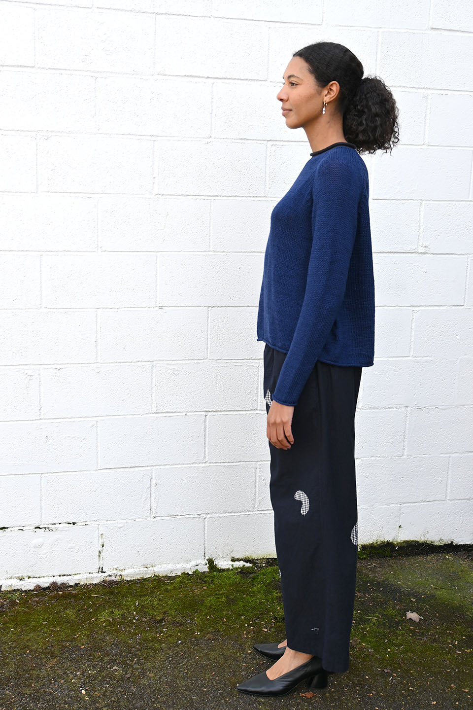 Cotton Check Wide Easy Pants Black
