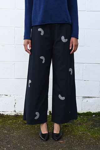Cotton Check Wide Easy Pants Black