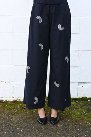 Cotton Check Wide Easy Pants Black