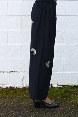 Cotton Check Wide Easy Pants Black