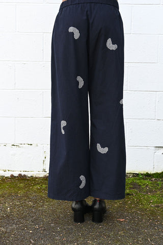 Cotton Check Wide Easy Pants Black