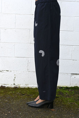 Cotton Check Wide Easy Pants Black