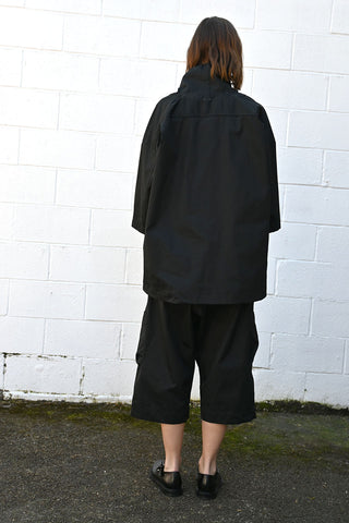 Black Gabardine Cropped Cargo Pants