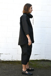 Black Gabardine Cropped Cargo Pants