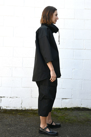 Black Gabardine Cropped Cargo Pants