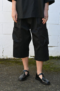 Black Gabardine Cropped Cargo Pants