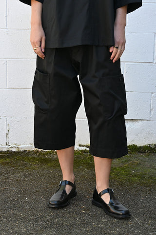 Black Gabardine Cropped Cargo Pants