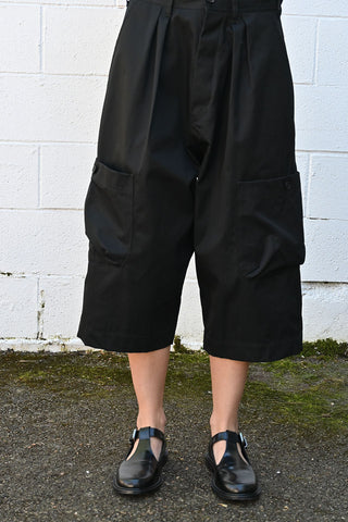 Black Gabardine Cropped Cargo Pants