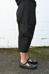 Black Gabardine Cropped Cargo Pants