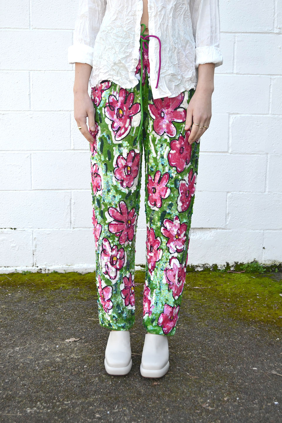 Sequin Scribble Floral Trousers