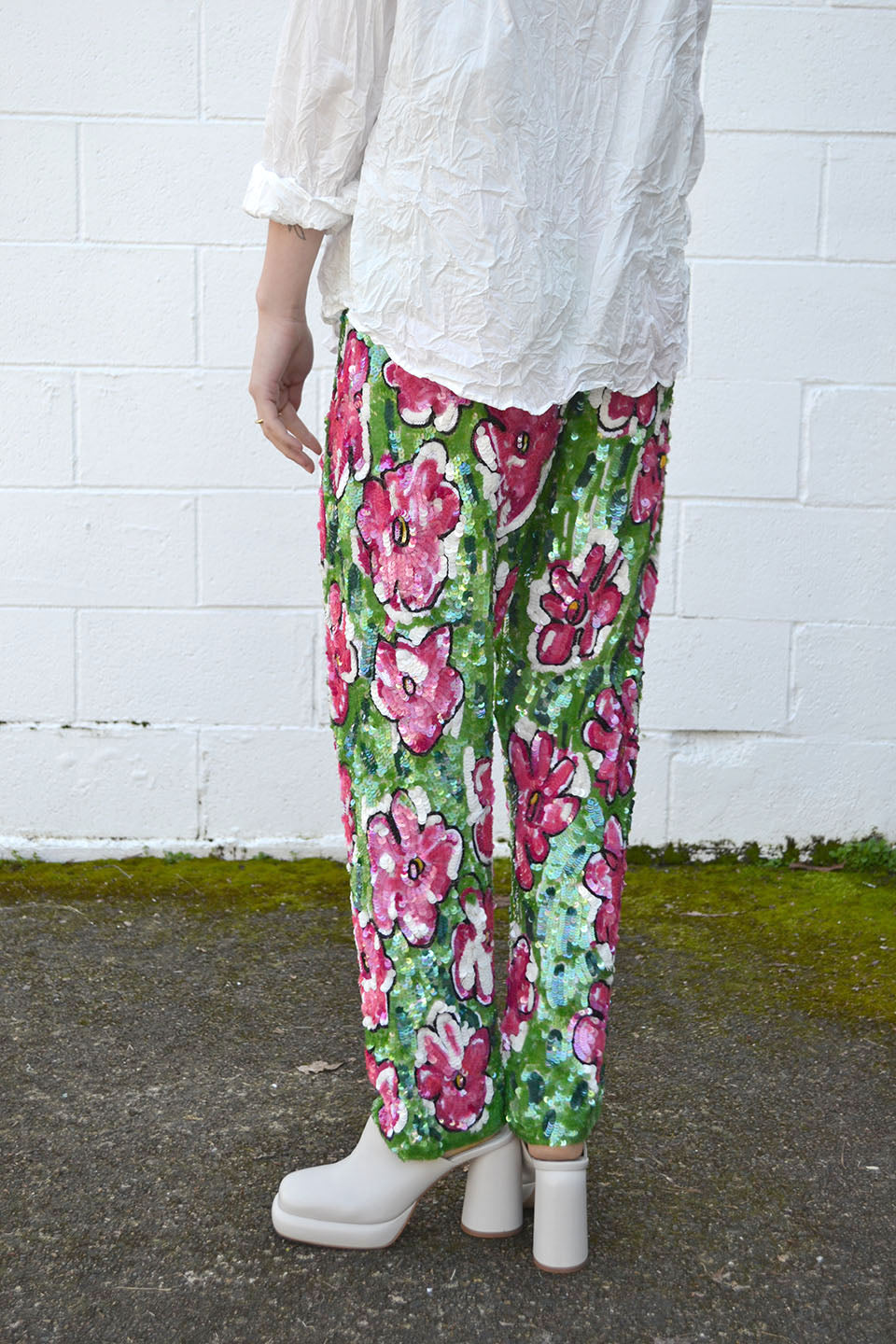 Sequin Scribble Floral Trousers