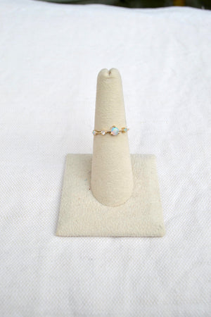 Four Step Ring, Large Opal & White Diamond