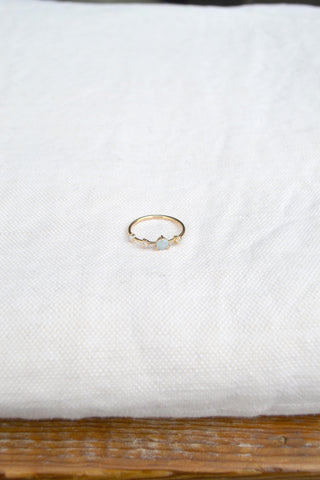 Four Step Ring, Large Opal & White Diamond
