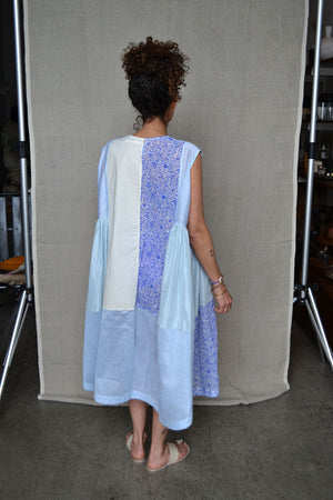 Loose Sleeveless Patch Silk Linen Dress