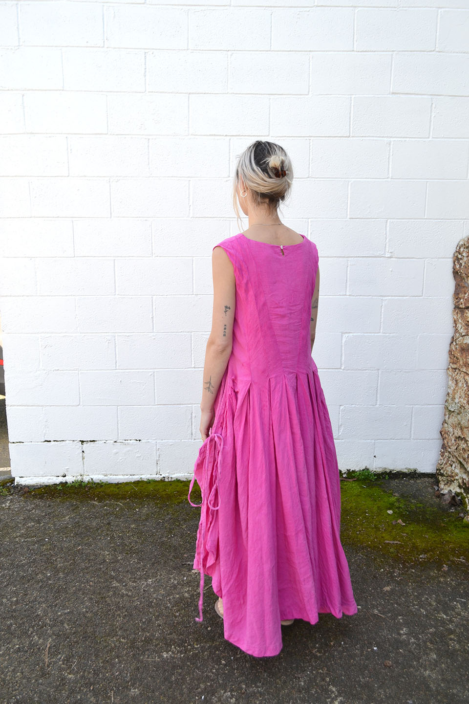 H Textured Linen Dress Pink