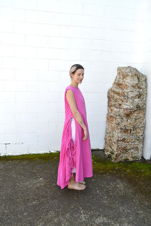 H Textured Linen Dress Pink